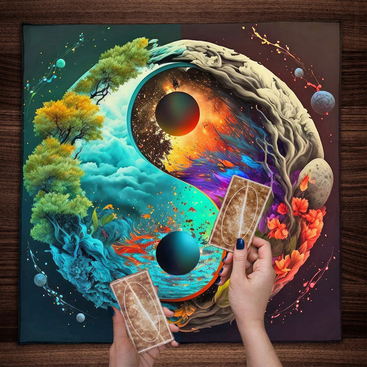 Tarot Card Tablecloth Altar Cloth Moon Planets Tarot Tablecloth For Spread Tarot Reading Waterfall Scenery Wall Decor Tapestry