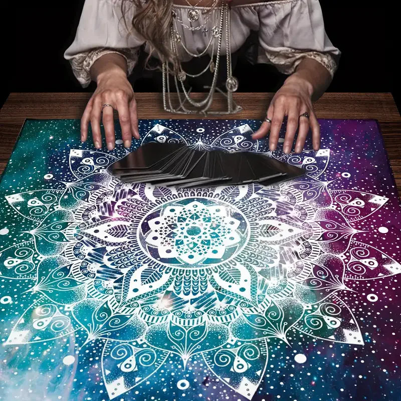 Blue Mandala Tarot Card Tablecloth flower life table cloth for tarot Mystical Starry Sky Wicca Altar Cloth Game Card Pad