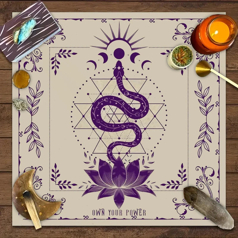 Tarot tablecloth with your power, snake shaped floral and plant print astrology tablecloth, altar decoration tablecloth