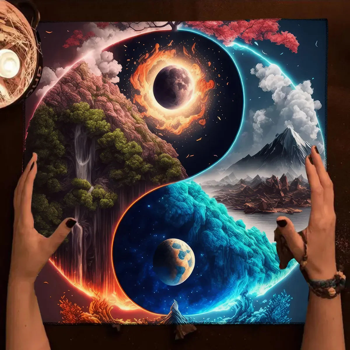 Tarot Card Tablecloth Altar Cloth Moon Planets Tarot Tablecloth For Spread Tarot Reading Waterfall Scenery Wall Decor Tapestry