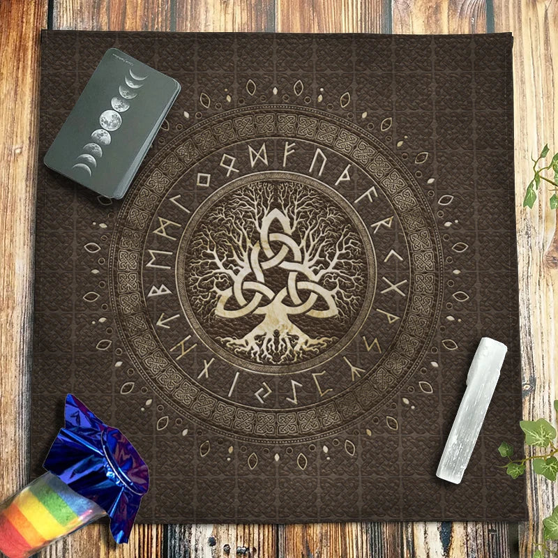Pagan Witchcraft Oracle Card Mat Tree of Life Rune Tarot Altar Cloth