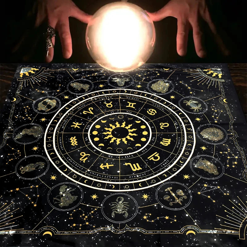 Tarot card tablecloth, 12 zodiac astrology altar cloth, fortune astrology prophecy card mat, drop board game tablecloth
