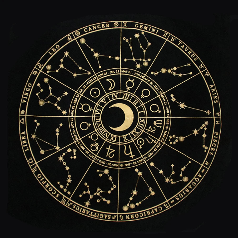 Black Tablecloths Tarot Clot Card Divination Halloween Tablecloth Black gold Fashion Decoration Alchemical Sigil Altar Astrology