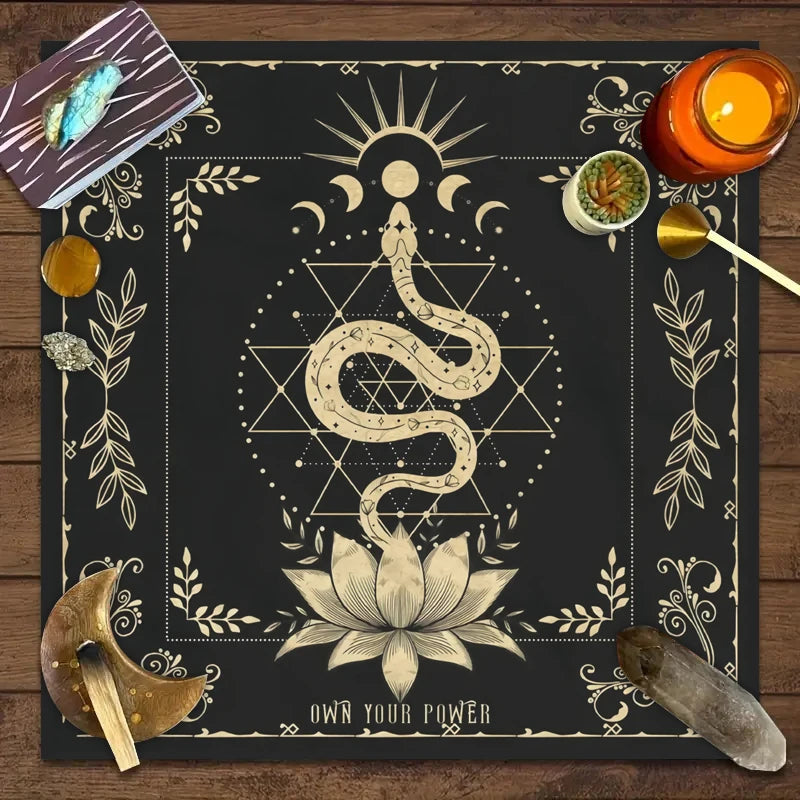 Tarot tablecloth with your power, snake shaped floral and plant print astrology tablecloth, altar decoration tablecloth