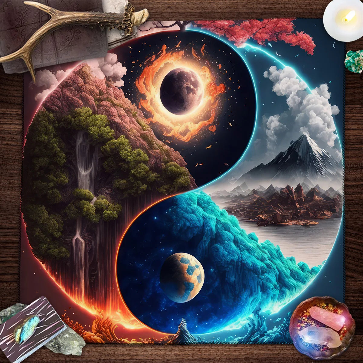 Tarot Card Tablecloth Altar Cloth Moon Planets Tarot Tablecloth For Spread Tarot Reading Waterfall Scenery Wall Decor Tapestry