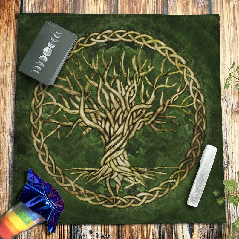 Pagan Witchcraft Oracle Card Mat Tree of Life Rune Tarot Altar Cloth