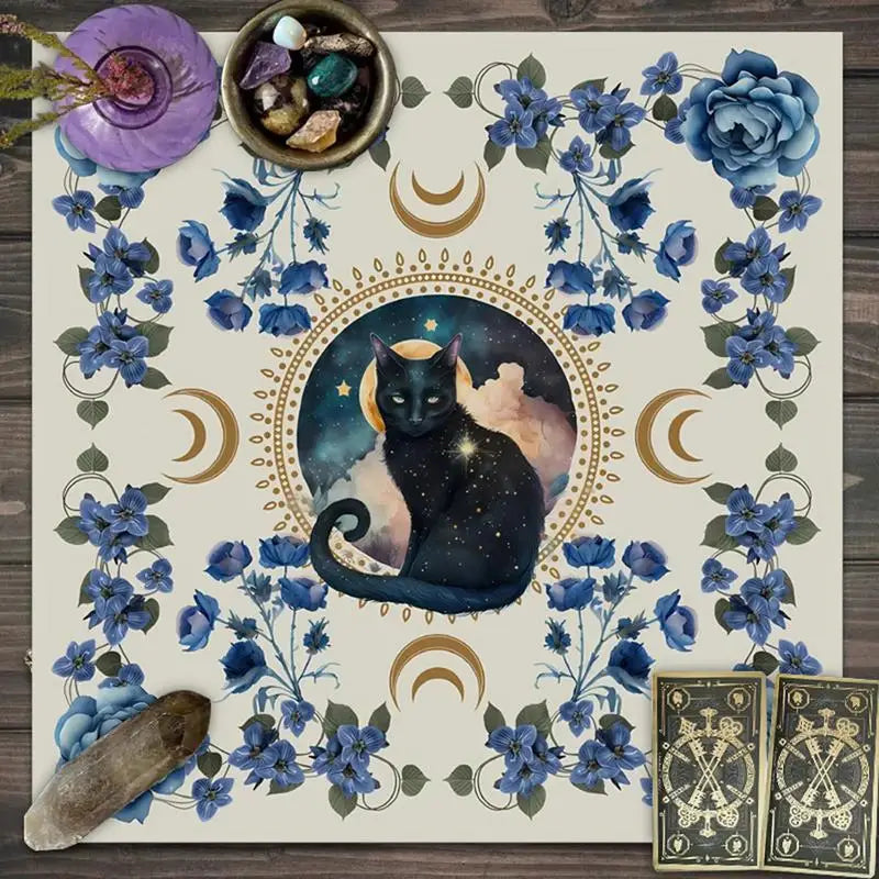 Tarot Tablecloth Moon Phase Flower AnimalAltar Cloth Pagan Clock Astrology Pendulum Divinations Oracle Card Mat Home