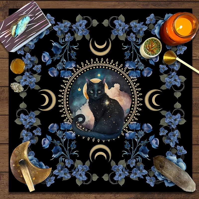Mystical Cat Altar Cloth Alter Cloth Tarot Spread Cloth Tarot Reading Cloth Botanical Tarot Mat Witch Altar Cottage Core Decor