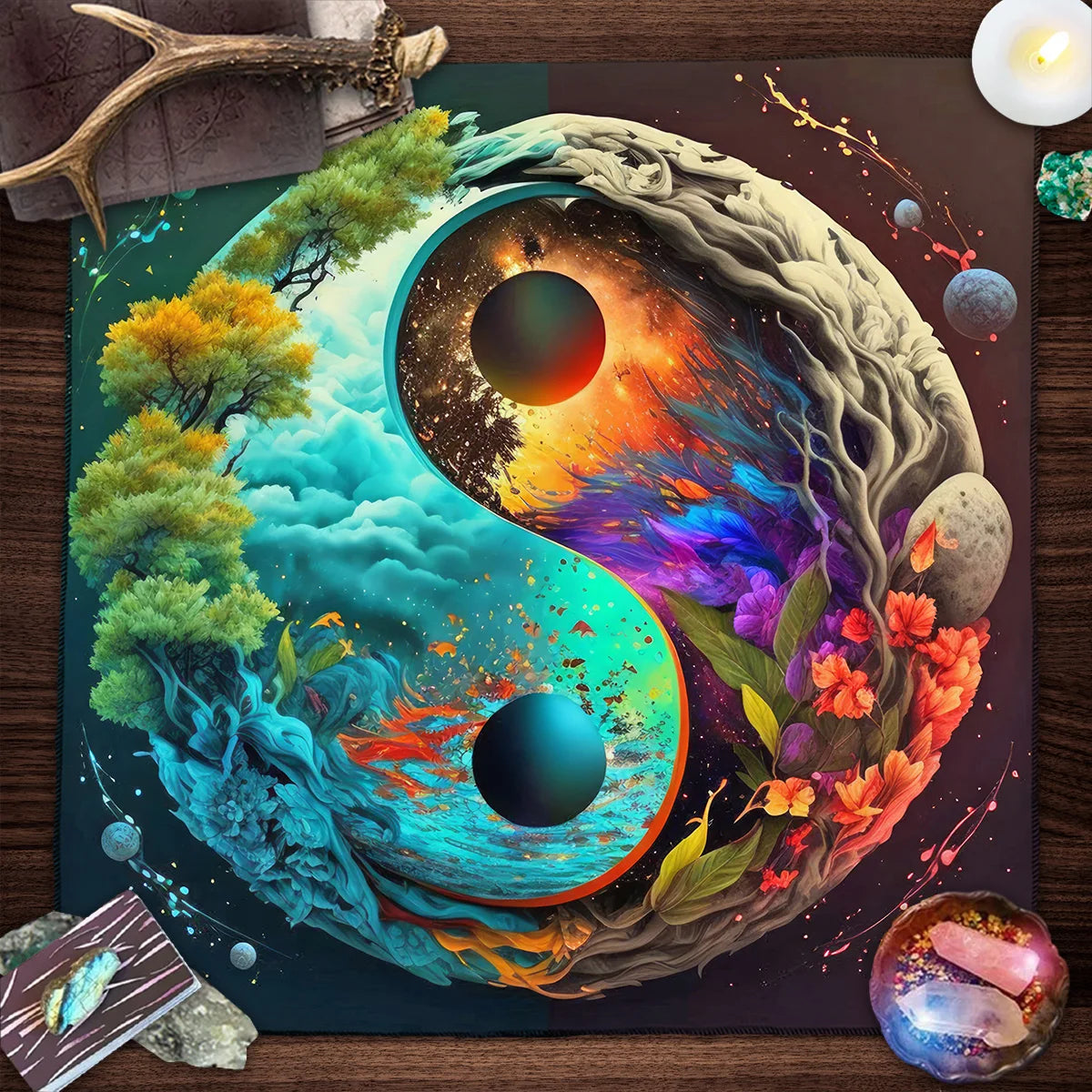 Tarot Card Tablecloth Altar Cloth Moon Planets Tarot Tablecloth For Spread Tarot Reading Waterfall Scenery Wall Decor Tapestry