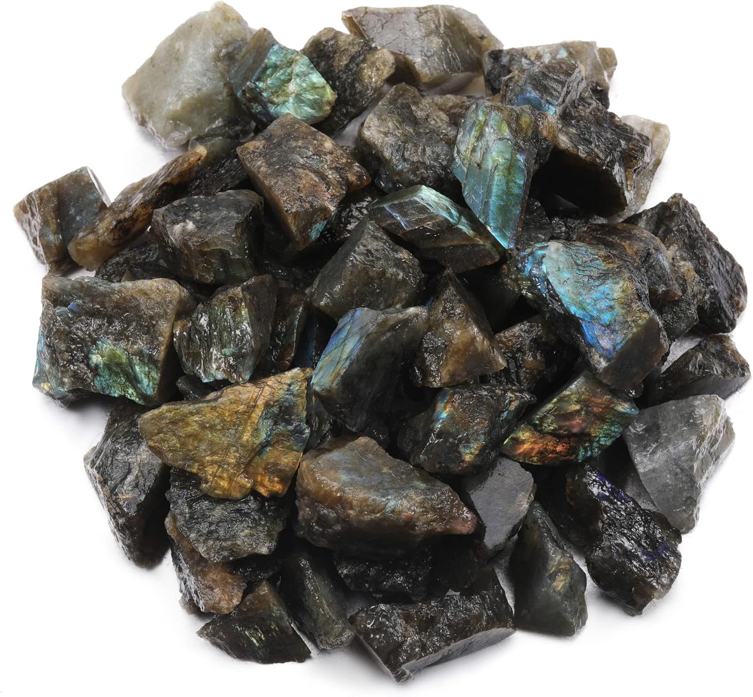 Bulk Labradorite Healing Crystals Large 1" Natural Raw Stones Crystal for Reiki Healing, Wicca, witchcraft, Tumbling, Cabbing, Fountain Rocks, Decoration, Polishing