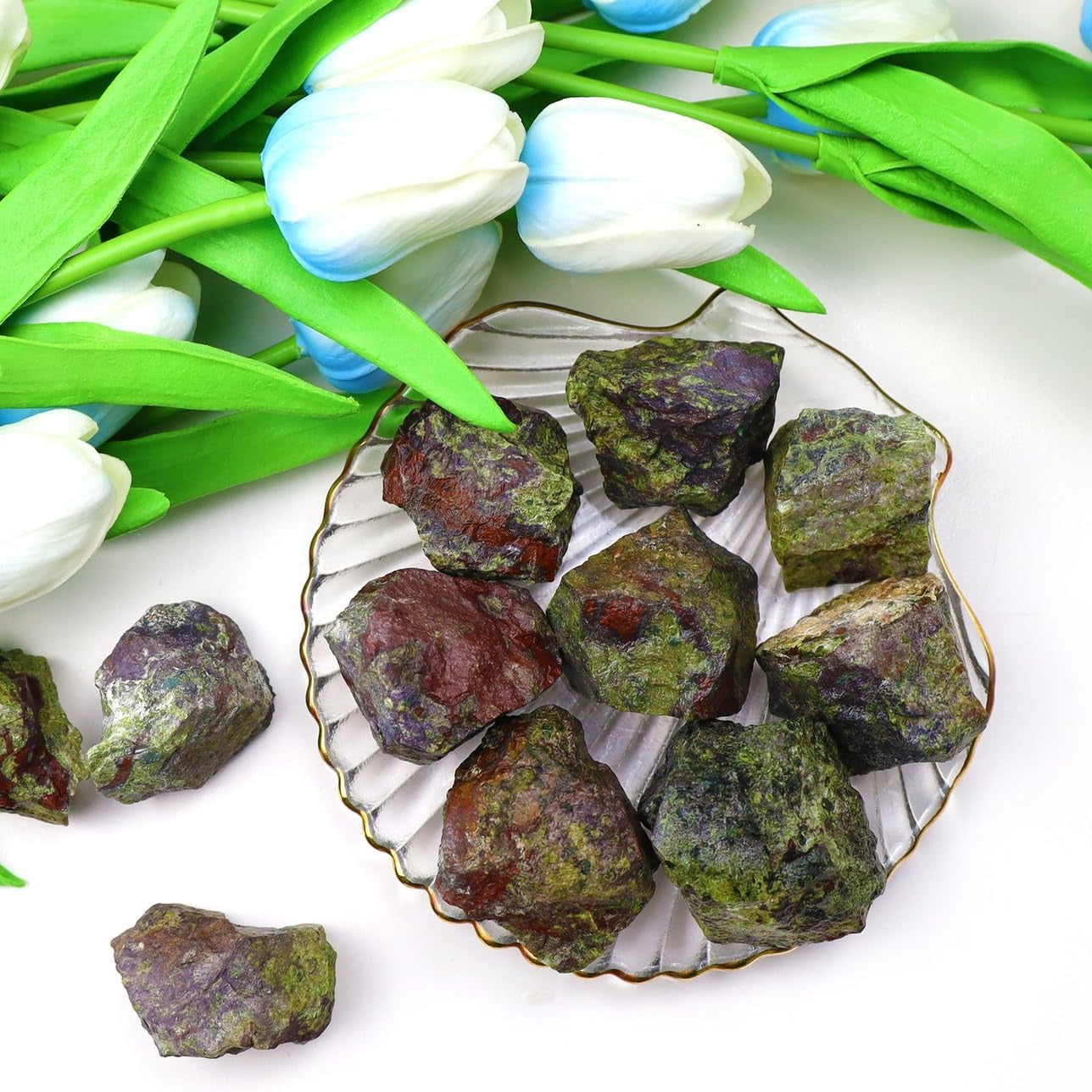 Bulk Dragon Bloodstone Healing Crystals Large 1" Natural Raw Stones Crystal for Reiki Healing, Wicca, witchcraft, Tumbling, Cabbing, Fountain Rocks, Decoration, Polishing