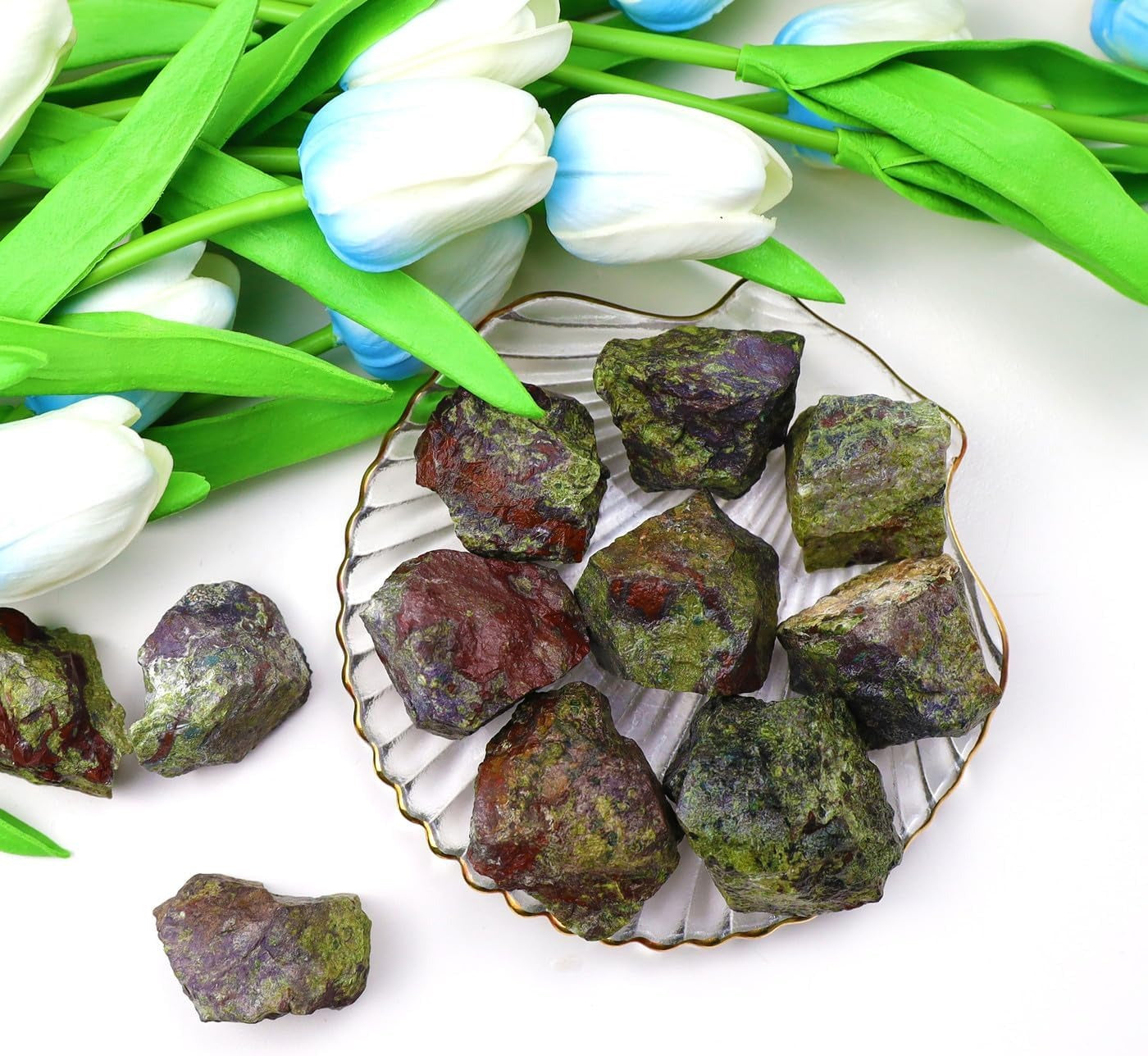 Bulk Dragon Bloodstone Healing Crystals Large 1" Natural Raw Stones Crystal for Reiki Healing, Wicca, witchcraft, Tumbling, Cabbing, Fountain Rocks, Decoration, Polishing