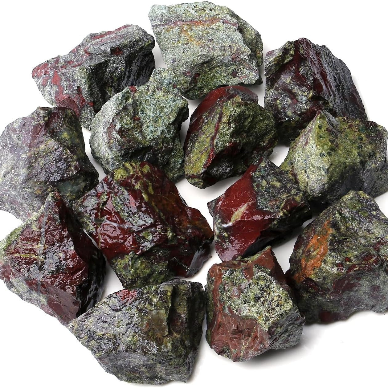 Bulk Dragon Bloodstone Healing Crystals Large 1" Natural Raw Stones Crystal for Reiki Healing, Wicca, witchcraft, Tumbling, Cabbing, Fountain Rocks, Decoration, Polishing