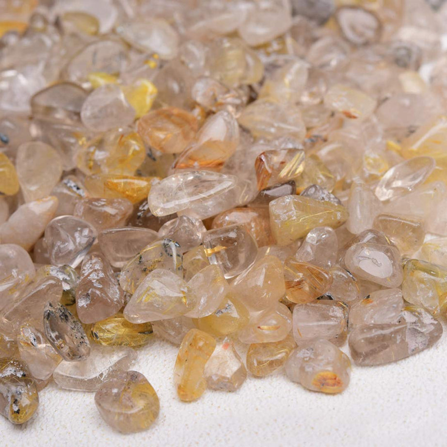 Gold Rutilated Tumbled Chips Crushed Stone Healing Reiki Crystal Jewelry Making Home Decoration