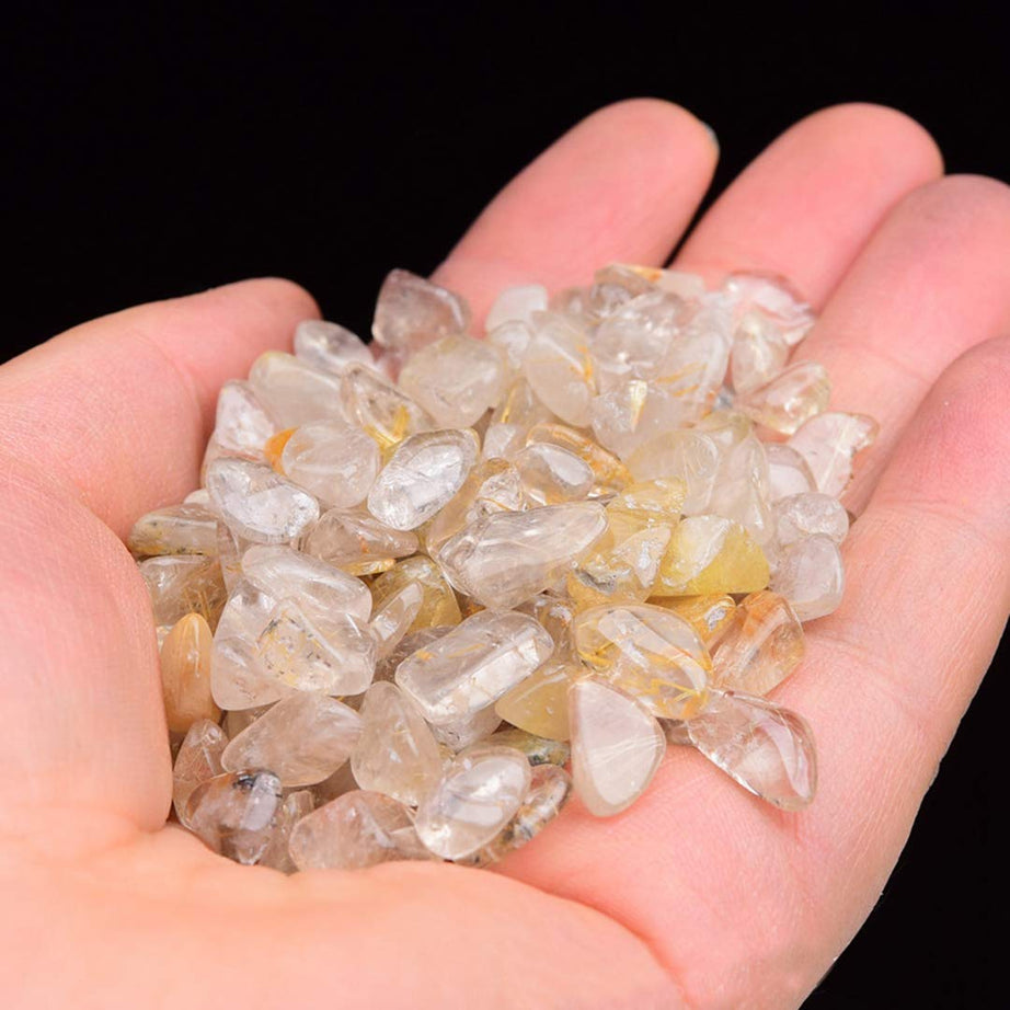 Gold Rutilated Tumbled Chips Crushed Stone Healing Reiki Crystal Jewelry Making Home Decoration