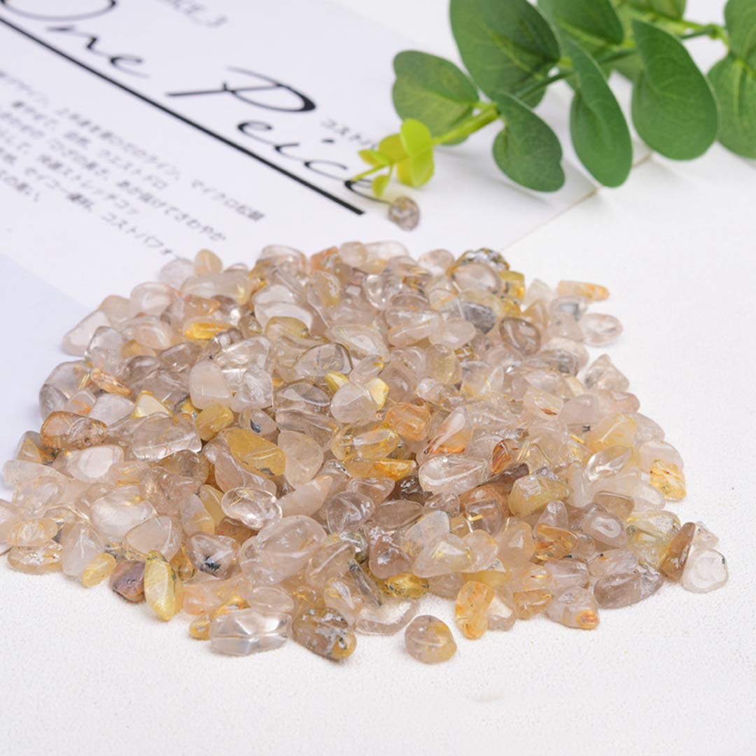 Gold Rutilated Tumbled Chips Crushed Stone Healing Reiki Crystal Jewelry Making Home Decoration