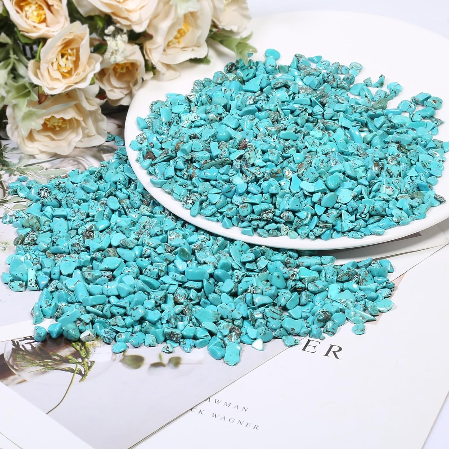 Howlite Turquoise Tumbled Chips Crushed Stone Healing Reiki Crystal Jewelry Making Home Decoration