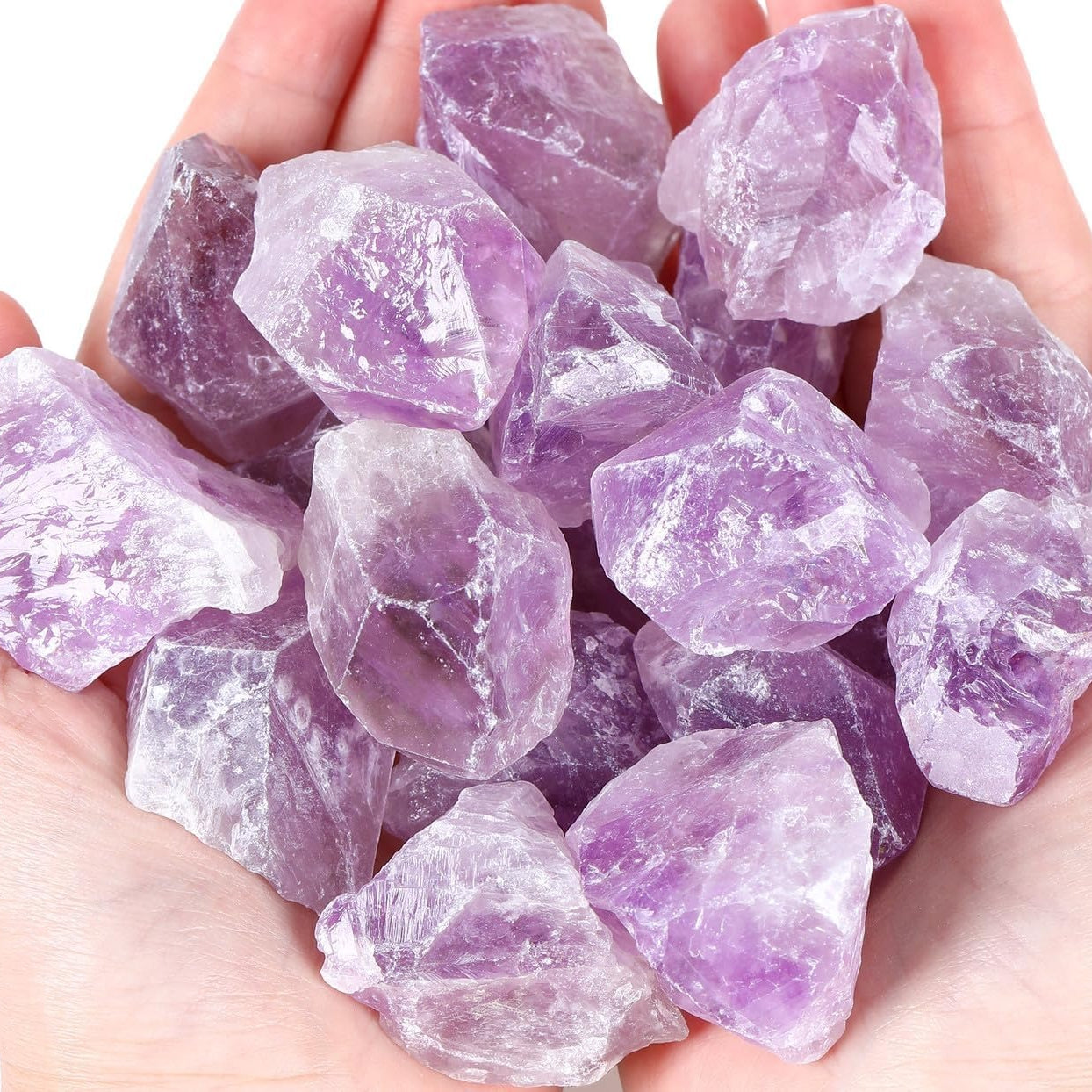 Bulk Light Amethyst Healing Crystals Large 1" Natural Raw Stones Crystal for Reiki Healing, Wicca, witchcraft, Tumbling, Cabbing, Fountain Rocks, Decoration, Polishing