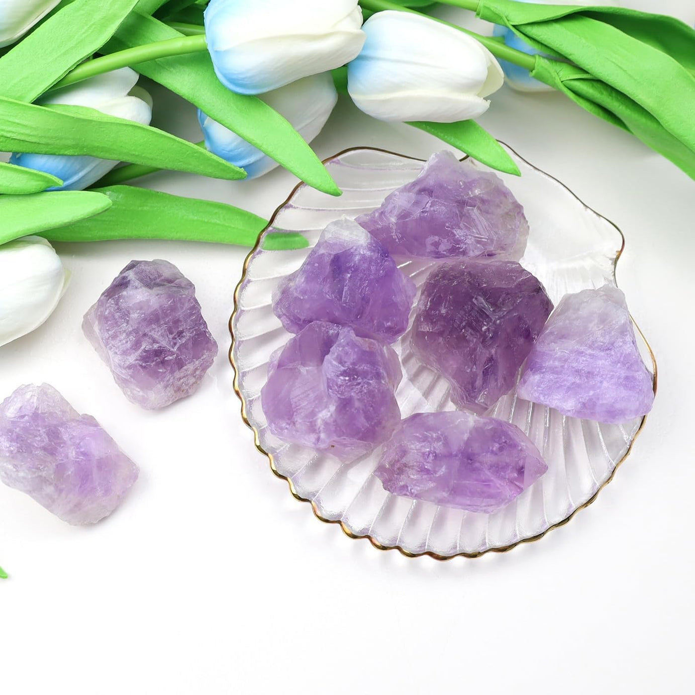 Bulk Light Amethyst Healing Crystals Large 1" Natural Raw Stones Crystal for Reiki Healing, Wicca, witchcraft, Tumbling, Cabbing, Fountain Rocks, Decoration, Polishing