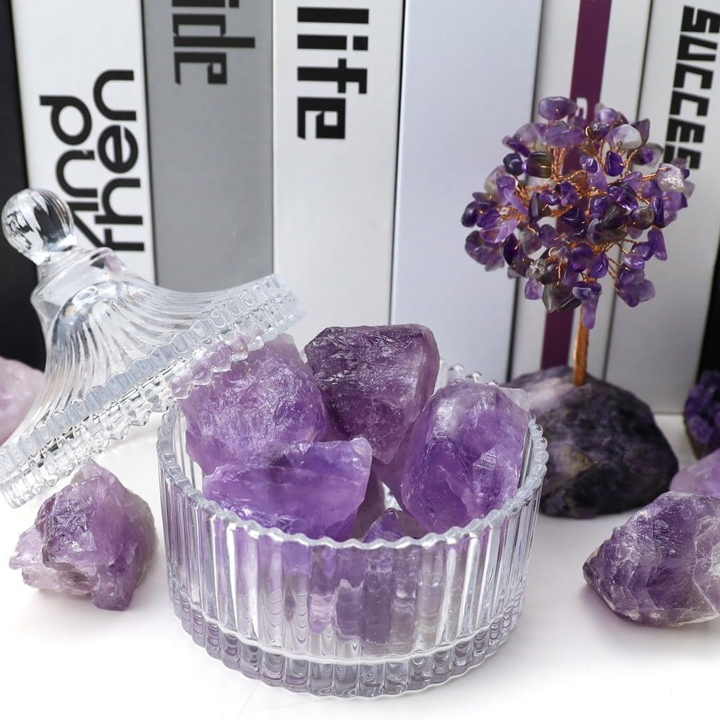 Bulk Light Amethyst Healing Crystals Large 1" Natural Raw Stones Crystal for Reiki Healing, Wicca, witchcraft, Tumbling, Cabbing, Fountain Rocks, Decoration, Polishing