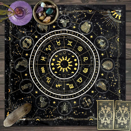 Tarot card tablecloth, 12 zodiac astrology altar cloth, fortune astrology prophecy card mat, drop board game tablecloth