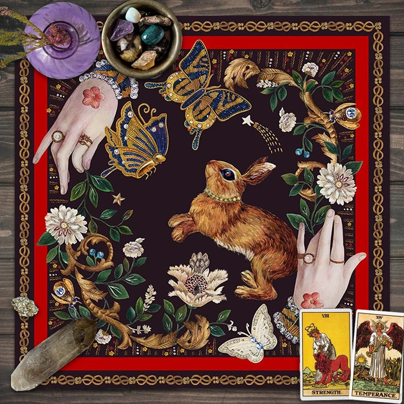 Tarot Reading Tarot Mat Decor Bunny Butterfly Flower Moonflower Altar Cloth Tablecloth Witch Tarot Spreading Cloth Home Decor