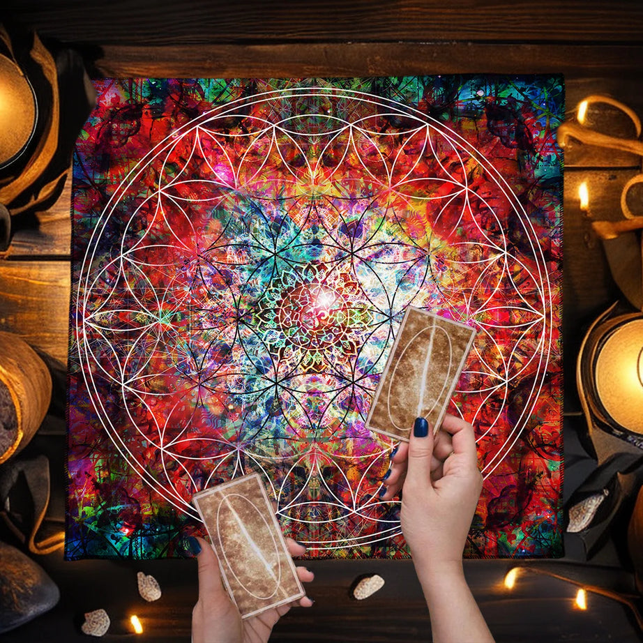 Blue Mandala Tarot Card Tablecloth flower life table cloth for tarot Mystical Starry Sky Wicca Altar Cloth Game Card Pad