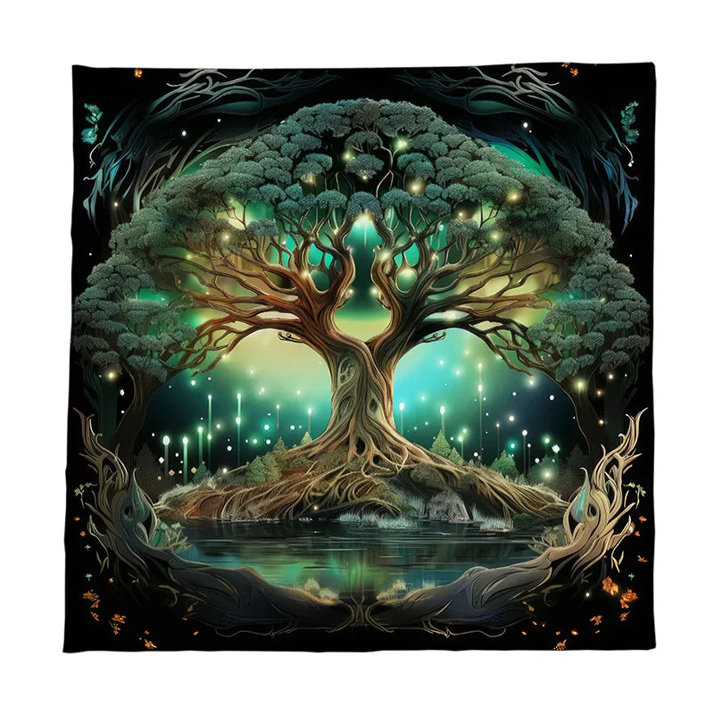 Mysterious Green Tree of Life Tarot Card Tablecloth Wicca Altar Cloth Fantastic Life Tree Tablecloth for Tarot Oracle Card Pad