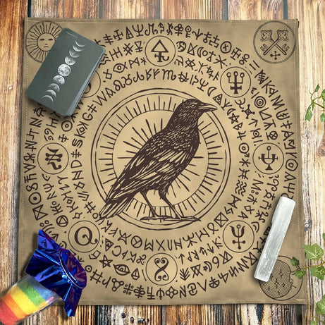 Altar Cloth Pagan Spirituality Witchcraft Astrology Oracle Card Mat Crow Dragonfly Butterfly Magical Runes Tarot Tablecloth