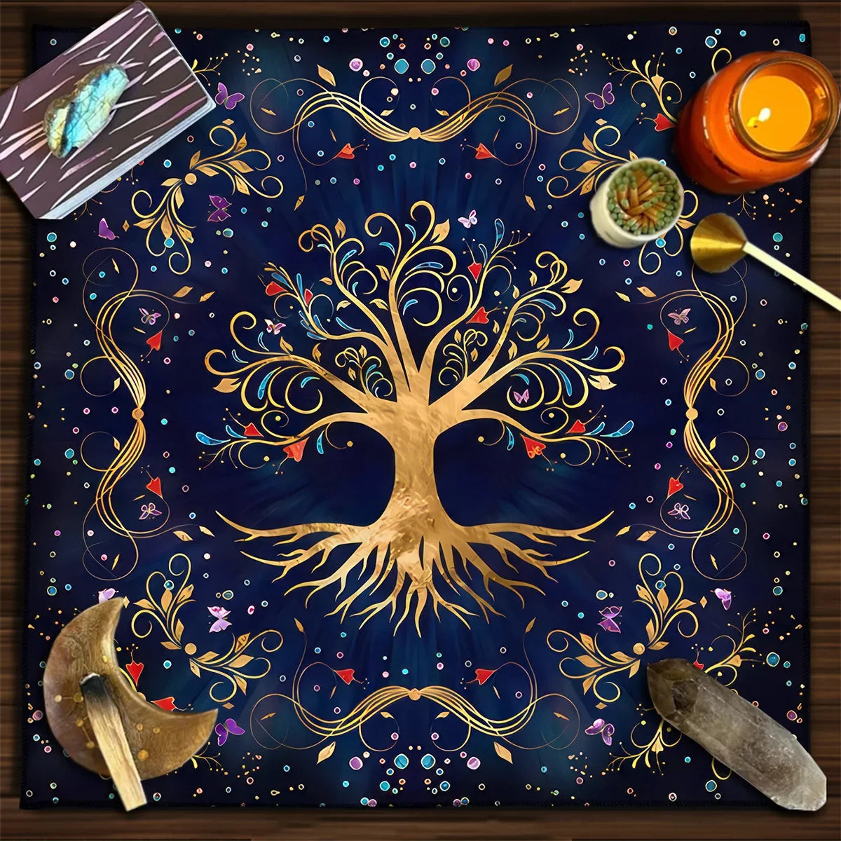 Colorful Tree Of Life Tarot Card Tablecloth Altar Cloth Pagan Pendulum Witchcraft Astrology Oracle Card Pad Divination Tools