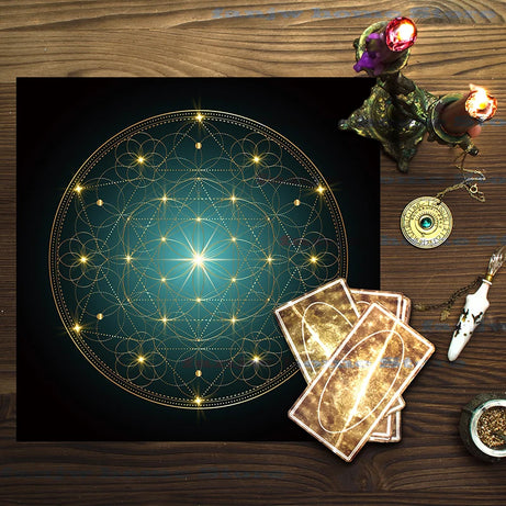 Ornate Gold Tarot Tablecloth Altar Cloth Pagan Clock Pendulum Witchcraft Oracle Card Room Home Decor