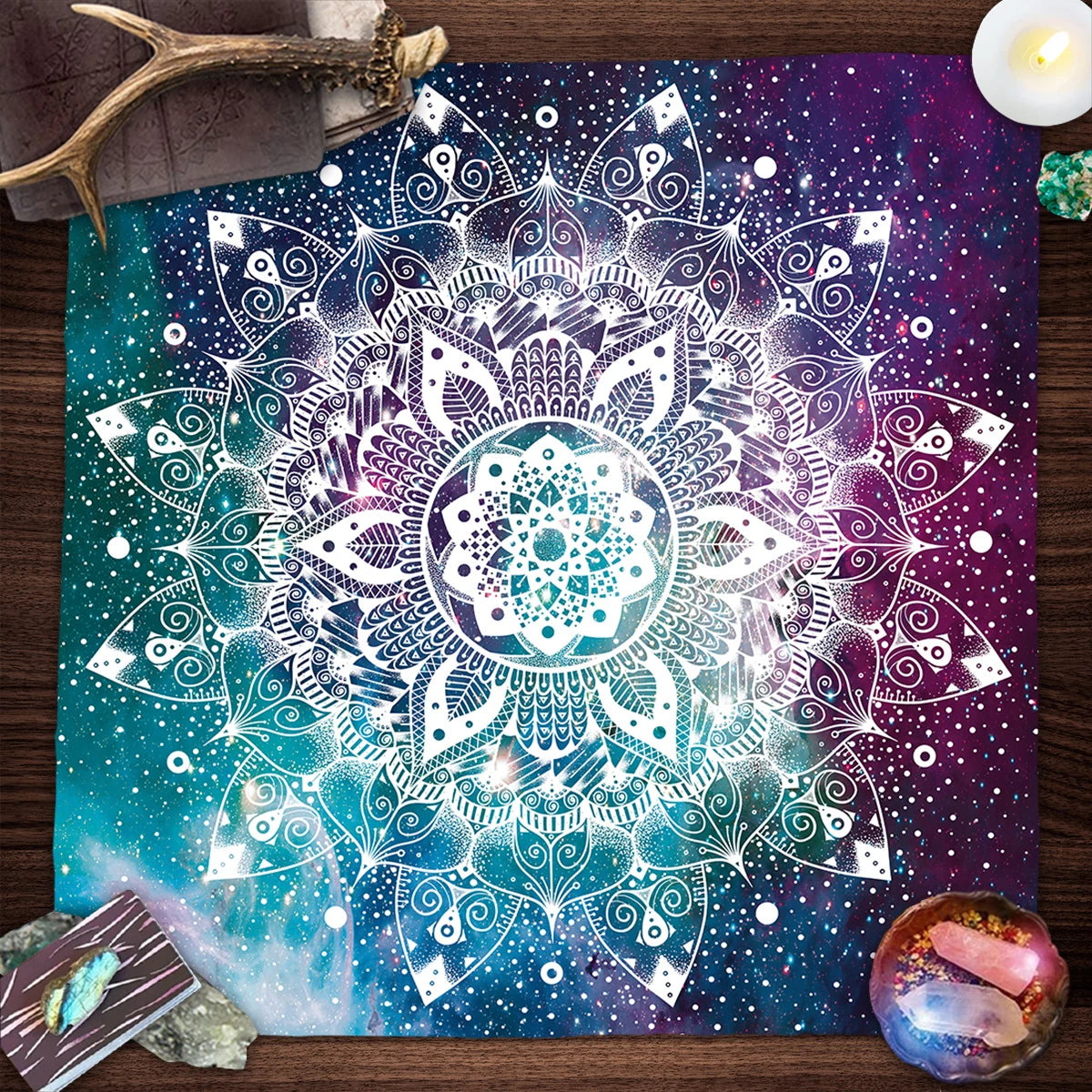 Blue Mandala Tarot Card Tablecloth flower life table cloth for tarot Mystical Starry Sky Wicca Altar Cloth Game Card Pad