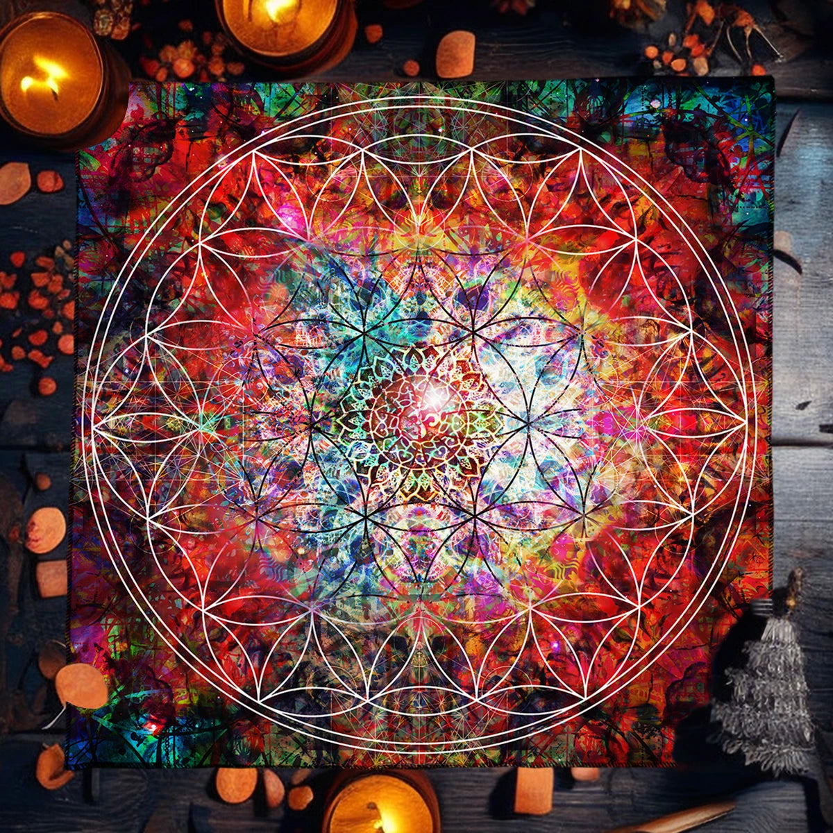 Blue Mandala Tarot Card Tablecloth flower life table cloth for tarot Mystical Starry Sky Wicca Altar Cloth Game Card Pad