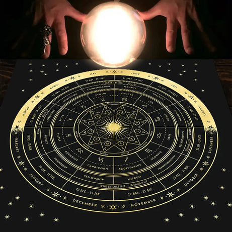 Tarot card tablecloth, 12 zodiac astrology altar cloth, fortune astrology prophecy card mat, drop board game tablecloth