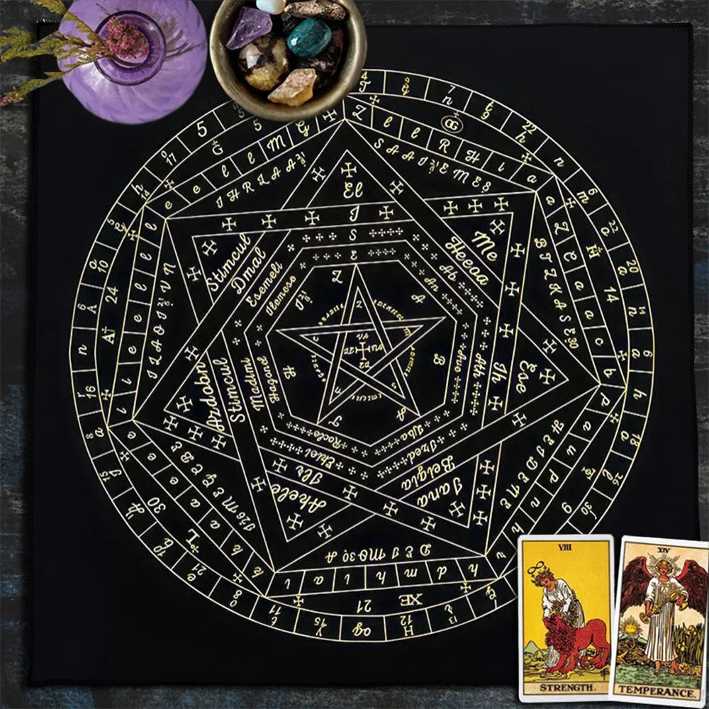 Tarot Card Tablecloth Sigillum Dei Aemeth Wheel of the Zodiac Astrology Chart Altar Cloth Tarot Spread Cloth Game Card Pad