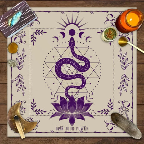 Tarot tablecloth with your power, snake shaped floral and plant print astrology tablecloth, altar decoration tablecloth