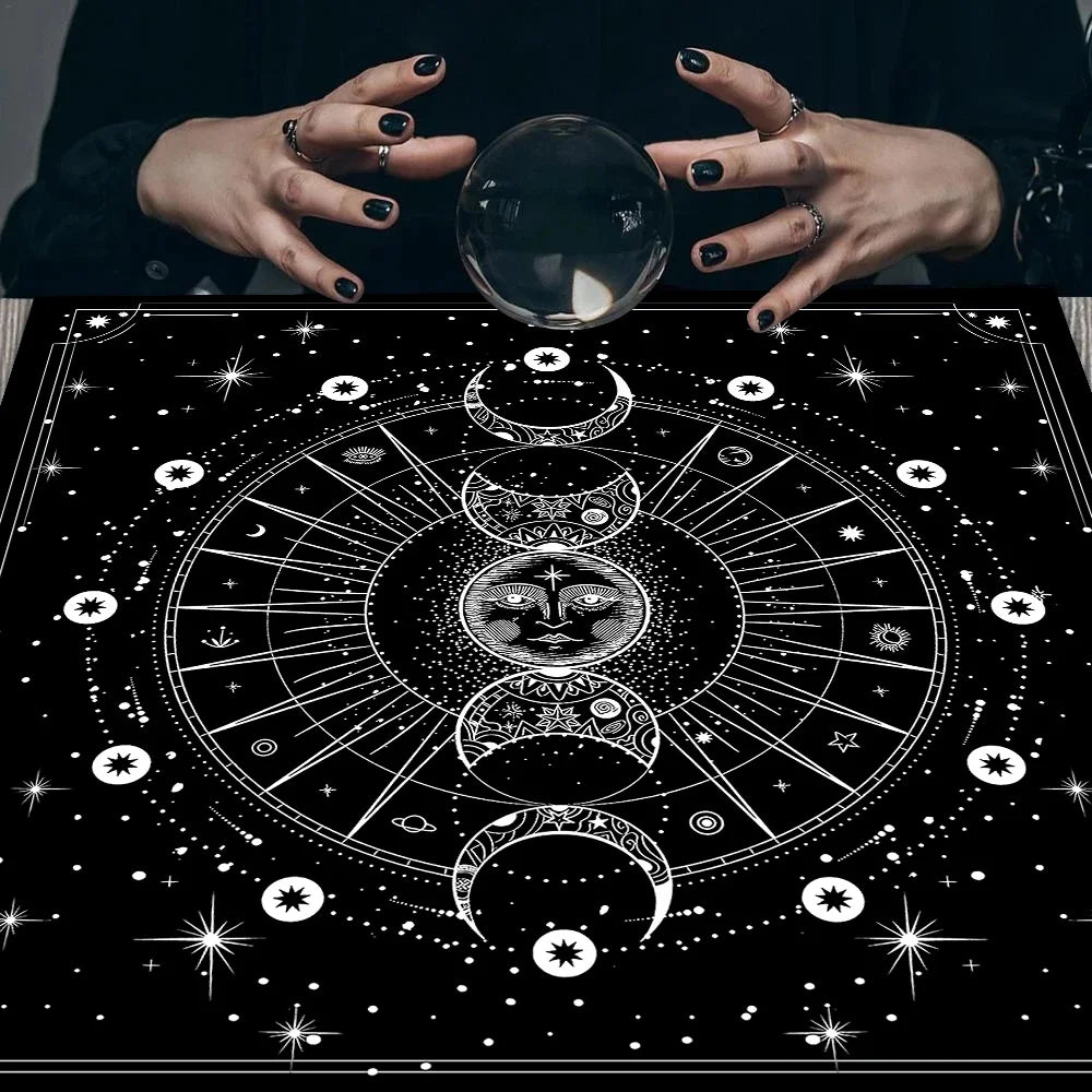 Bohemian Moon Phase Tarot Tablecloth Altar Cloth Divination Decoration Black Starry Sky Moon Witchcraft Tarot Card Table Cloth