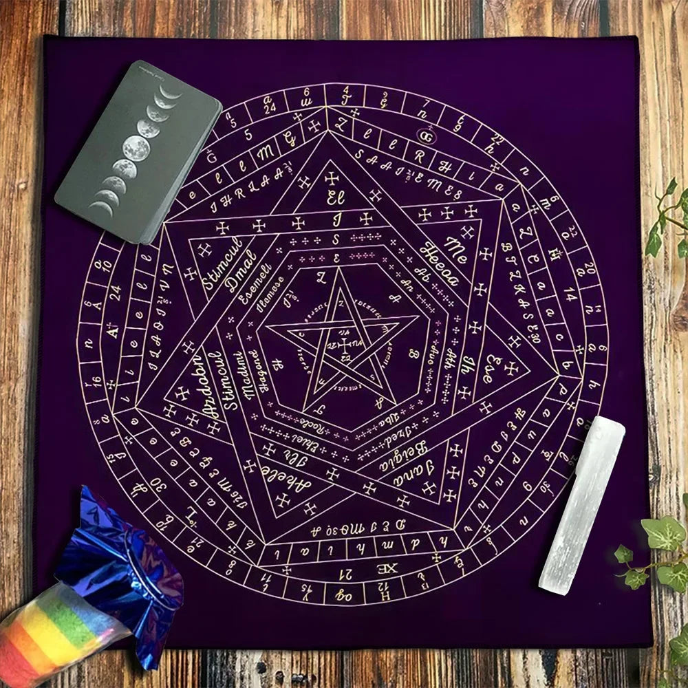 Tarot Card Tablecloth Sigillum Dei Aemeth Wheel of the Zodiac Astrology Chart Altar Cloth Tarot Spread Cloth Game Card Pad