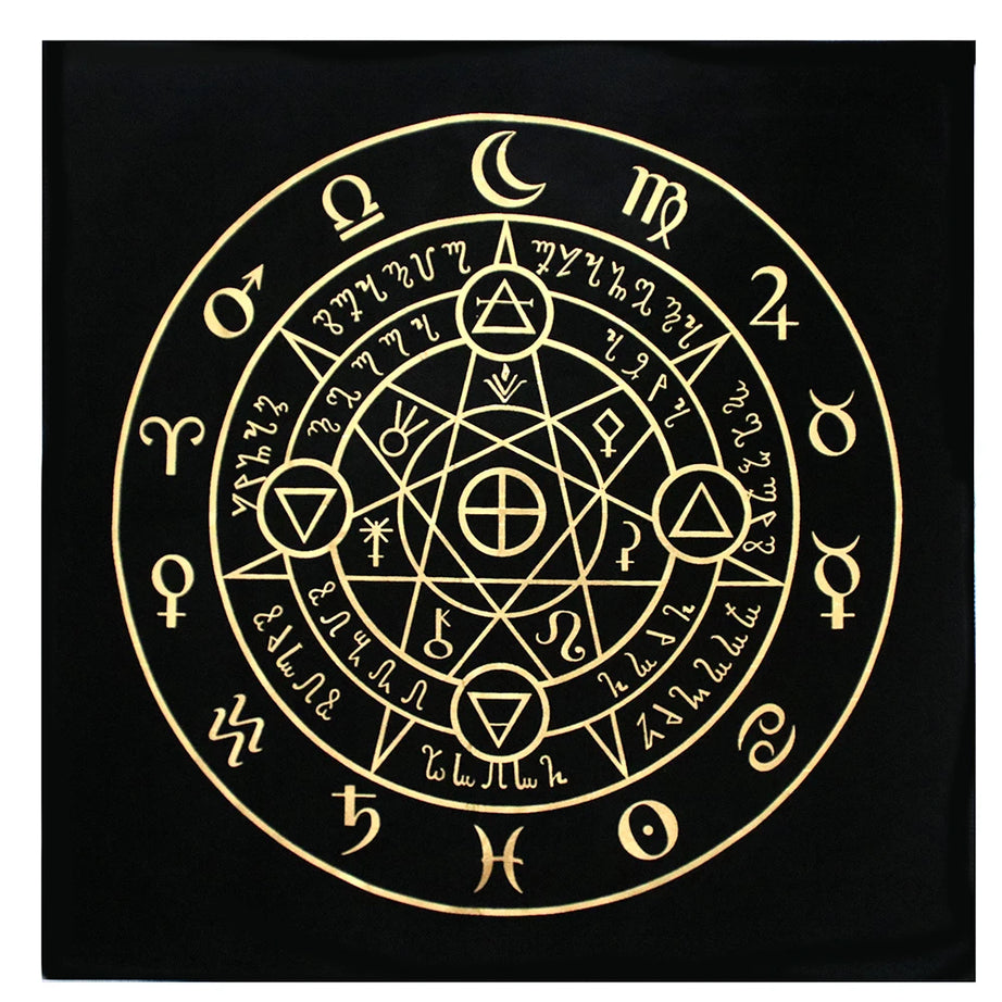 Black Tablecloths Tarot Clot Card Divination Halloween Tablecloth Black gold Fashion Decoration Alchemical Sigil Altar Astrology
