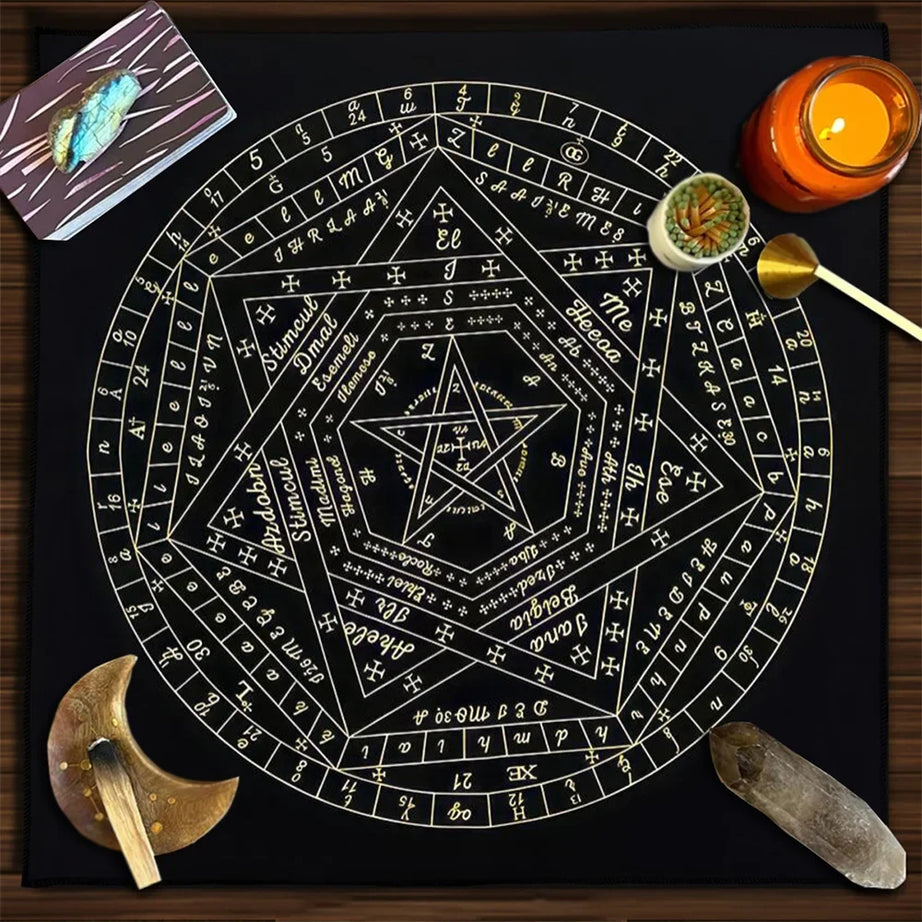 Tarot Card Tablecloth Sigillum Dei Aemeth Wheel of the Zodiac Astrology Chart Altar Cloth Tarot Spread Cloth Game Card Pad