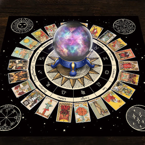 Tarot Card Tablecloth Altar Cloth Wheel of the Zodiac Astrology Chart  Sun Moon Witchcraft Oracle Cards Pads for Room Home Decor