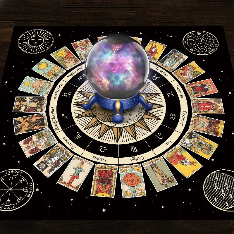 Tarot Card Tablecloth Altar Cloth Wheel of the Zodiac Astrology Chart  Sun Moon Witchcraft Oracle Cards Pads for Room Home Decor
