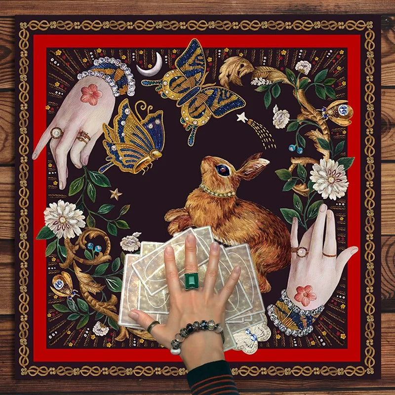 Tarot Reading Tarot Mat Decor Bunny Butterfly Flower Moonflower Altar Cloth Tablecloth Witch Tarot Spreading Cloth Home Decor
