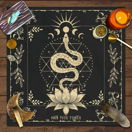 Tarot tablecloth with your power, snake shaped floral and plant print astrology tablecloth, altar decoration tablecloth
