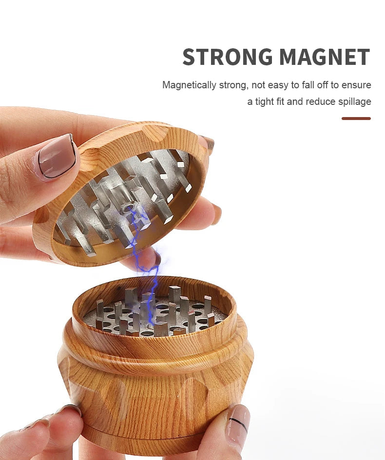 4-Layer Resin Wood Grain Herb Grinder Compact and Magnetic