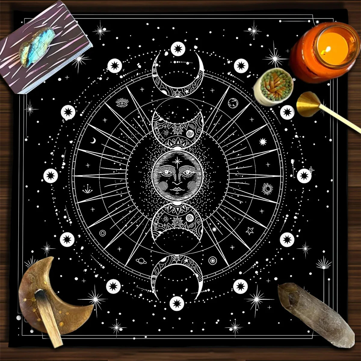 Bohemian Moon Phase Tarot Tablecloth Altar Cloth Divination Decoration Black Starry Sky Moon Witchcraft Tarot Card Table Cloth