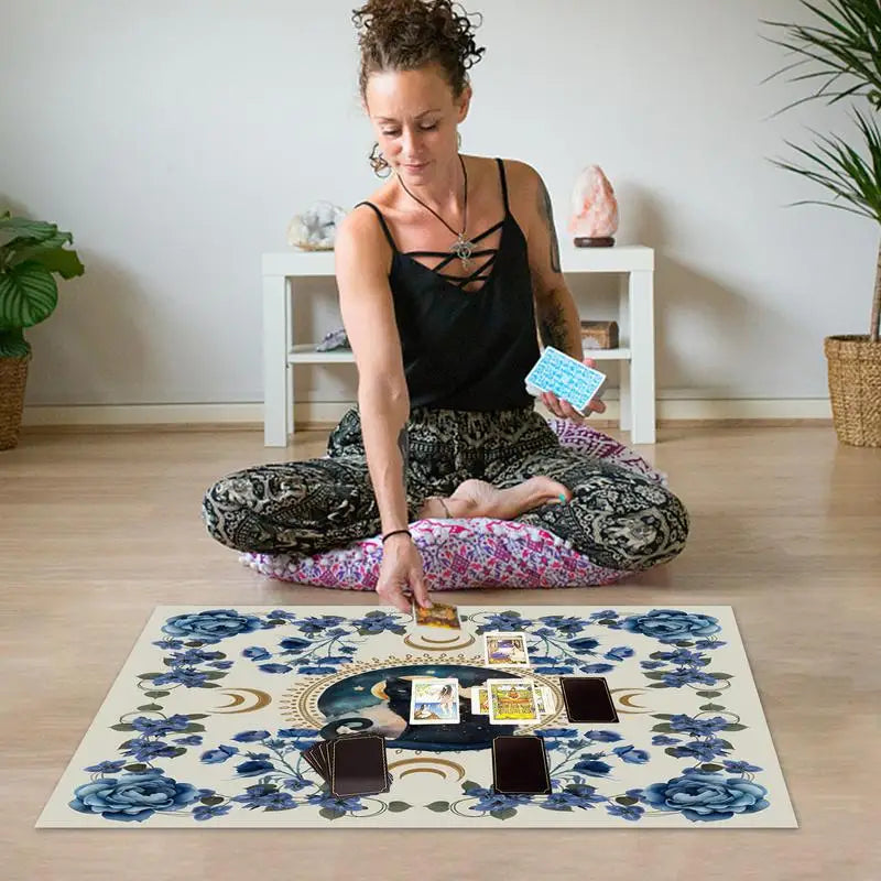Tarot Tablecloth Moon Phase Flower AnimalAltar Cloth Pagan Clock Astrology Pendulum Divinations Oracle Card Mat Home