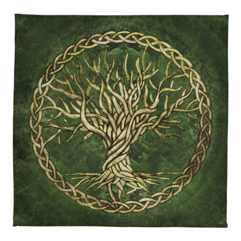 Pagan Witchcraft Oracle Card Mat Tree of Life Rune Tarot Altar Cloth