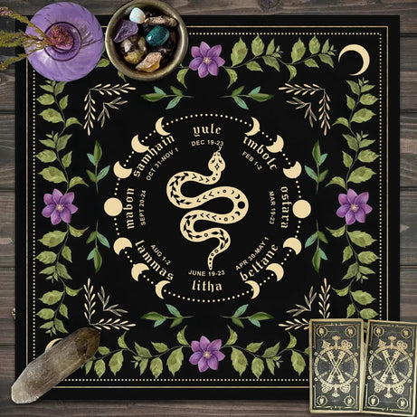 Tarot tablecloth with your power, snake shaped floral and plant print astrology tablecloth, altar decoration tablecloth