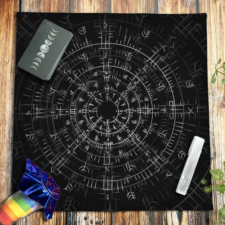 Spiritual Energy Symbols Altar Cloth Pagan Witchcraft Astrology Black Red Oracle Mat Tarot Tablecloth